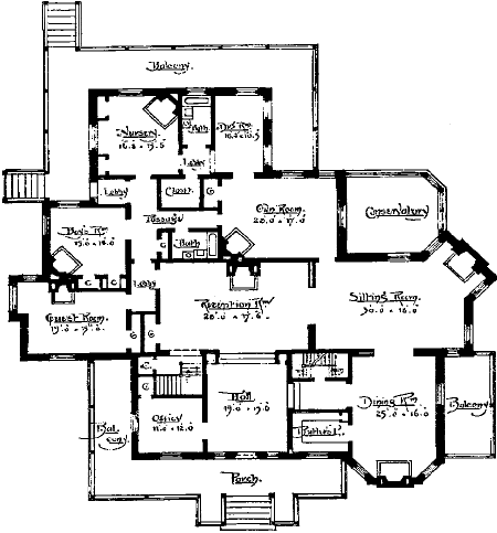 FIRST FLOOR PLAN OF "THE OAKS."