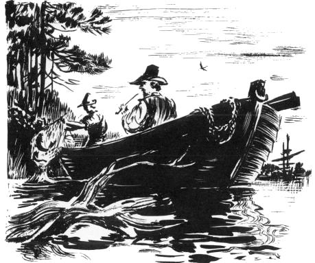 [Illustration: Fishing provided food as well as recreation for the colonists. (Conjectural sketch by Sidney E. King.)]