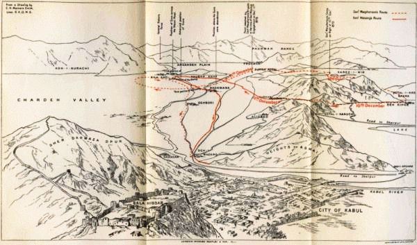 Map of the Chardeh Valley, Kabul, and the Bala Hissar.