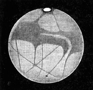 Fig. 4.—Mars, August 27, 1892 (Guiot), the white patch
is the supposed Polar Snow Cap.