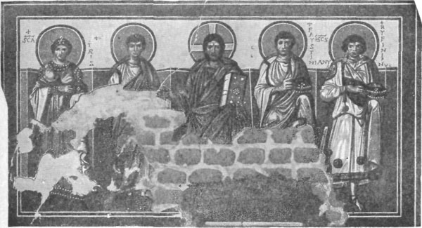 FIG. 20.—CHRIST AND SAINTS. FRESCO. S. GENEROSA,
SEVENTH CENTURY (?).