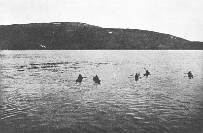 ESKIMOS COMING OFF TO THE ROOSEVELT IN KAYAKS