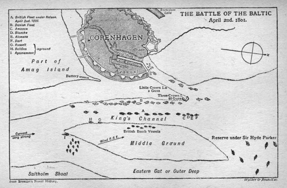 The Battle of the Baltic, April 2nd, 1801.  From Brenton's Naval History.