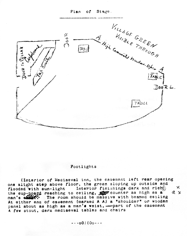 A sketch of a stage, with typed description and hand-written notes