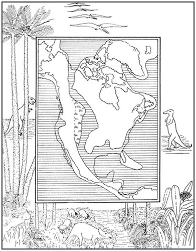 Fig. 2.: North America in the Later Cretacic Period.
Map outlines after Schuchert.