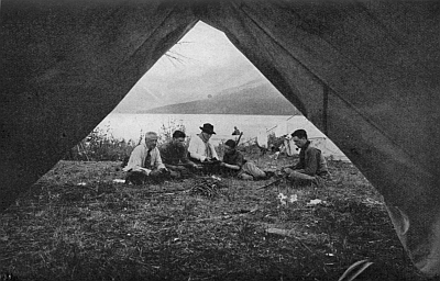 Getting ready for the day's fishing at camp on Bowman Lake