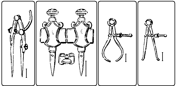 Fig. 207. Fig. 208. Beam-Compass or Trammel Points. Winged Dividers. Fig. 209. Outside Calipers. Fig. 210. Inside Calipers.