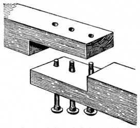 Fig. 220.—Lapped Scarf Joint with Bolts for
Heavy Timber.