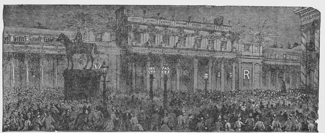 "MAC AND GEORGE WERE WITHOUT, AND WERE STRICKEN WITH
CONSTERNATION, FOR A MINUTE'S OBSERVATION OF THE GATHERING CROWD AND THE
RUSHING INTO THE BANK OF EXCITED PEOPLE CONVINCED THEM SOMETHING UNUSUAL
WAS IN THE WIND, AND THEY KNEW NOYES MUST BE IN DEADLY PERIL. MAC RUSHED
INTO THE BANK IN HOPE "TO WARN OR TO BE OF HELP."—Page 236.