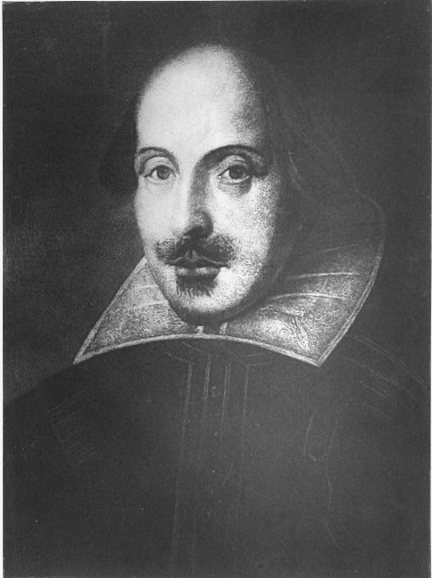 William Shakespeare from the Drocshout painting now in
the Shakespeare Memorial Gallery at Stratford-on-Avon.