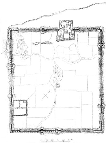 Fig. 144.—Plan of the town and palace of Sargon at
Khorsabad; from Place.