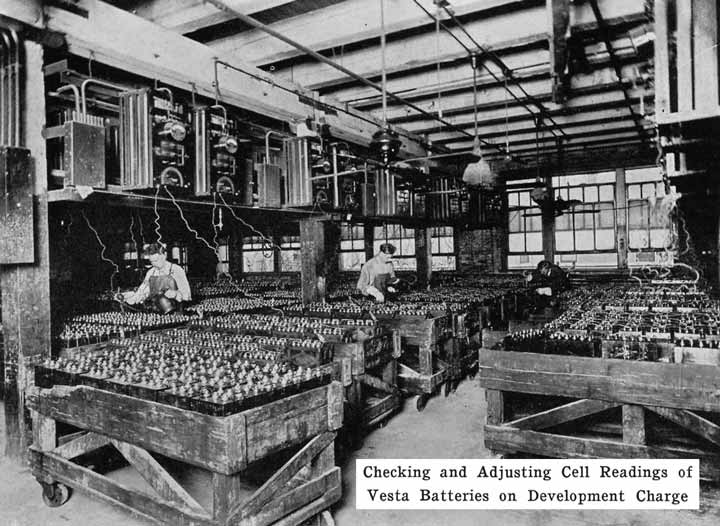 Photo: Checking and adjusting cell readings of
Vesta batteries on development charge