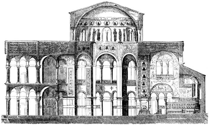 Showing columns and the dome above the central octagonal structure