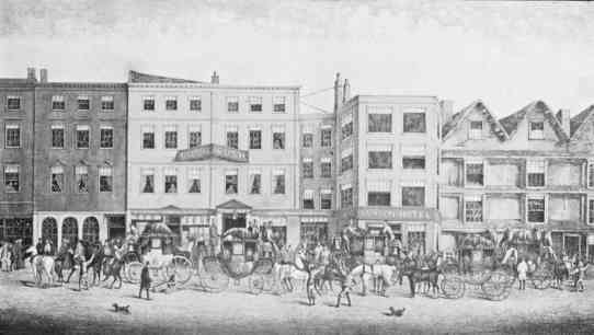 "The Old Bush Hotel," Corn Street, Bristol.
From a picture in the possession of E. G. Clarke, Esq.