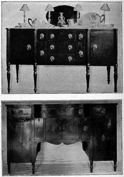 Plate XXXVII.—Sheraton Sideboard; Simple form of Sheraton Sideboard, with line inlay around drawers and doors. Date 1800.