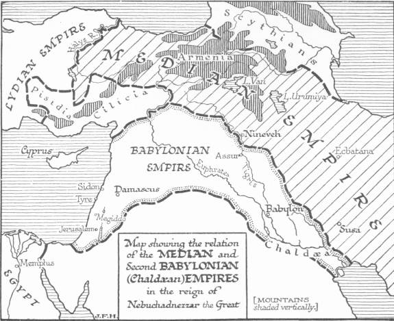 Map showing the relation of the Median and Second Babylonian
(Chaldæan) Empires in the reign of Nebuchadnezzar the Great