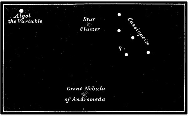 Fig. 61.

The constellation of Cassiopeia, and the heavenly bodies which
can be found by means of it.