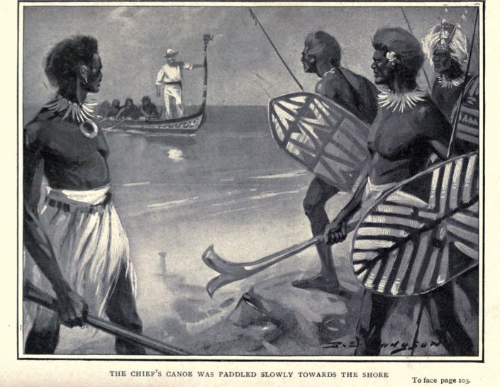 THE CHIEF'S CANOE WAS PADDLED SLOWLY TOWARDS THE SHORE