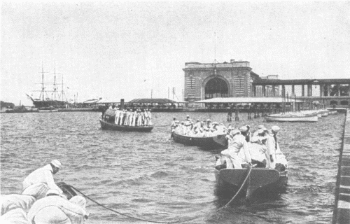 Midshipmen of the Naval Academy, Annapolis, Maryland,
on their way to a Drill Ship