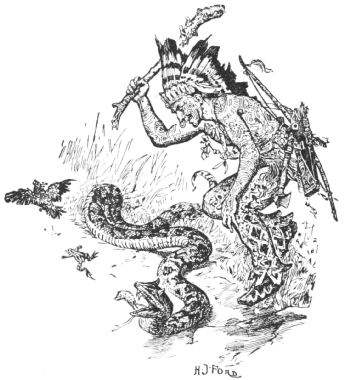 A man attacks the snake with a club