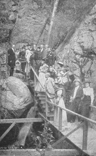 Professor Lowe Addressing his Guests on the Suspended
Boulder, Rubio Canyon.