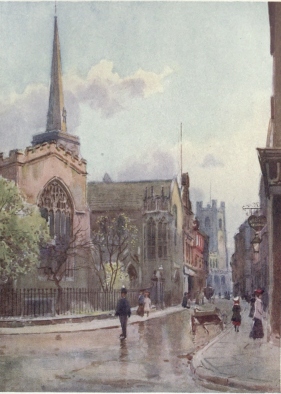 MARKET STREET AND HOLY TRINITY CHURCH

In this picture Holy Trinity Church (of which Charles Simeon was
incumbent) with its spire may be seen on the left. The cool grey
building in the middle of the picture is the Henry Martyn Hall, a modern
structure. In the distance is seen the Tower and North side of Great St.
Mary’s.