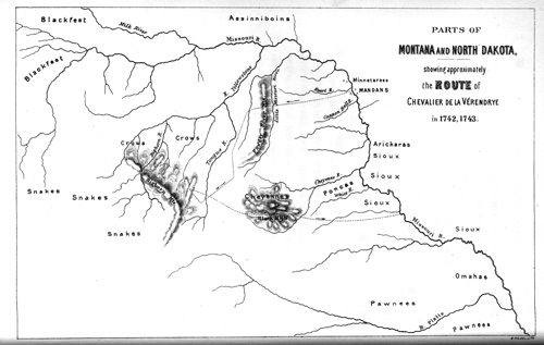 Illustration: Route of Verendrye through Montana and North Dakota