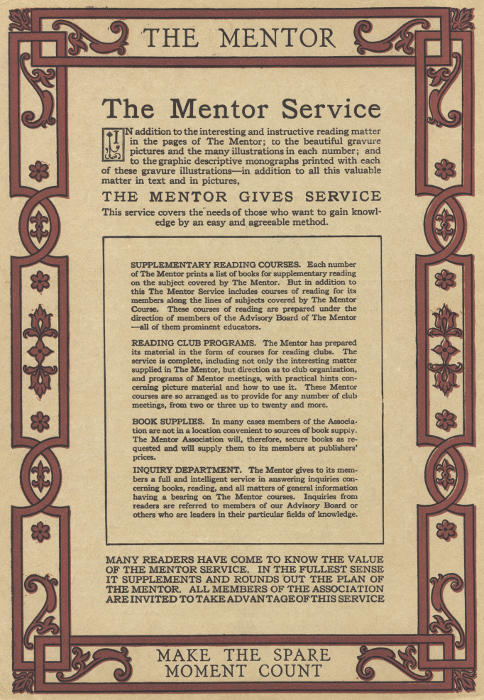 Back cover page: The Mentor Service